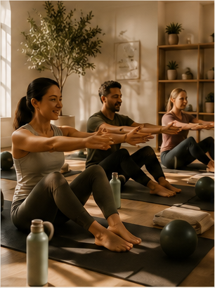Adults taking part together in accessible, trauma-informed movement during a Recovery Movement session.